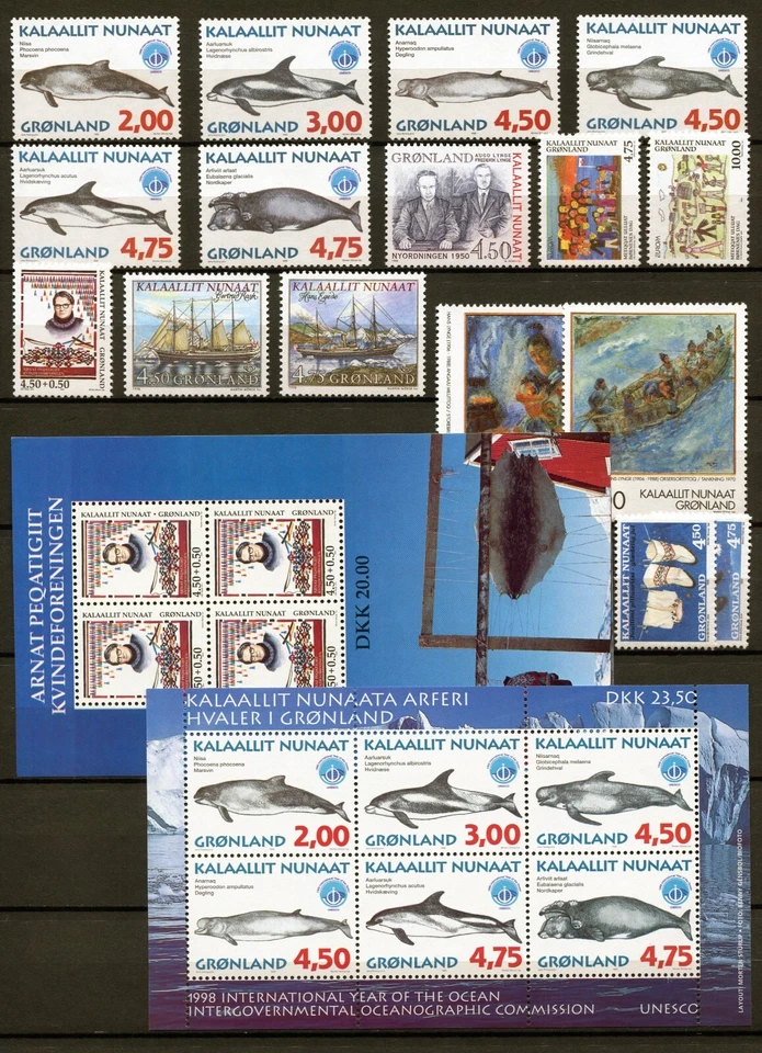 Greenland Year Set 1998 MNH Complete with Whales Sailing Ships Art & 2x Blocks - Image 1 of 1