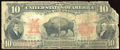 Billete de diez dólares de moneda legal de Estados Unidos de 1901 sello rojo billete de bisonte Foto 1 de 2
