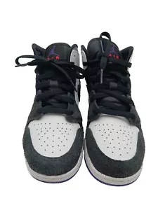 Air Jordan 1 Mid White Black Purple Suede & Leather Youth Size 6Y - Authentic - Picture 1 of 13