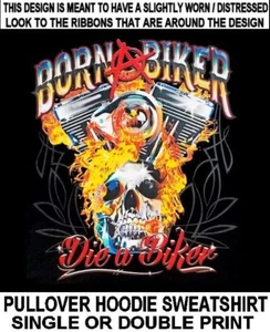 FELPA CON CAPPUCCIO BORN BIKER DIE BIKER SKULL MOTO RIDER V-TWIN ENGINE X23 - Foto 1 di 12