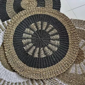 Eco-friendly Rug Round Seagrass Black & Tan - Inner Sun - 1m - Picture 1 of 6