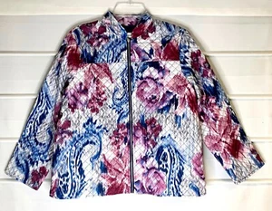 Alfred Dunner Petite Blue Burgundy White Zip Front Quilted Jacket 12P NWTS! - Picture 1 of 5