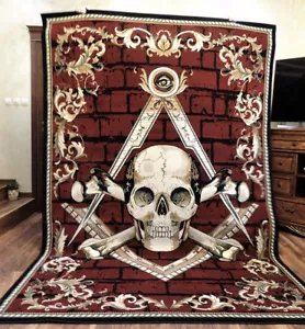 Masonic Skull and Bones Woven Area Rug Freemason Ring All Seeing Eye Illuminati - Picture 1 of 12