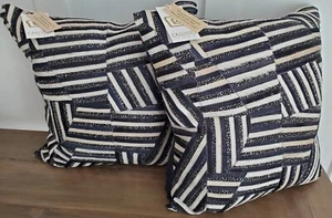 NWT CALLISTO 20 x 20 Beaded Throw Feather Pillow Navy Blue Genuine Hide SET OF 2 - Picture 1 of 15