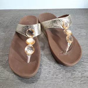 Fit flops Women’s Petra Jeweled Gold Leather Sandals Size 7 Wobble Board - Picture 1 of 10