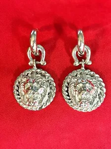 Anne Klein Dangle Earrings Silver Door Knocker Iconic Logo Lion pierced 1-7/8” - Picture 1 of 9