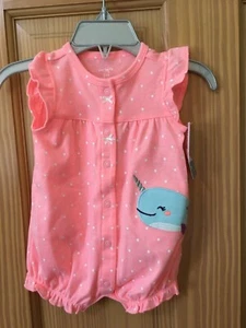 NWT Carter's Narwhal Baby Girl Romper Coral White Dots Infant many sizes - Picture 1 of 1