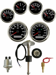 6 Gauge Set with Senders Speedometer GPS 200KM/H Tacho Fuel Volts Oil Temp Black - Picture 1 of 9