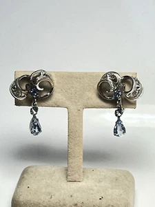 VTG Am Lee 1950s Sterling Silver Filigree Rhinestone Dangle Screw Back Earrings - Afbeelding 1 van 11
