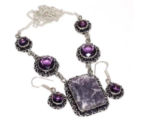 Lepidolite Amethyst Purple Gemstone 925 Sterling Silver Jewelry Set - Picture 1 of 9
