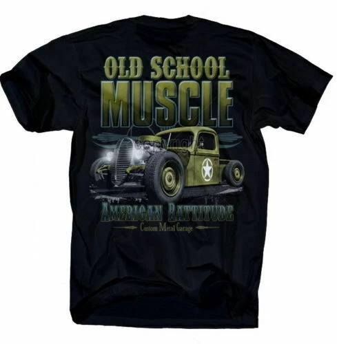 Camiseta Old School Muscle American Attitude Rockabilly Cars V8 Flathead Hot Rod Foto 1 de 1