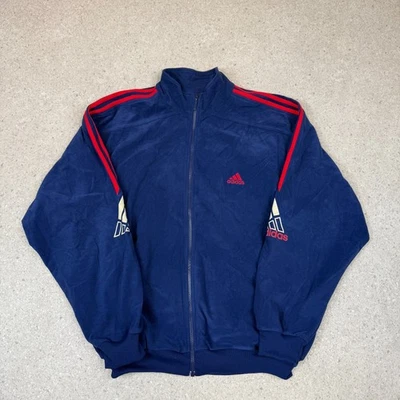 Chaqueta cortavientos Adidas de terciopelo grande azul años 90 logotipo con cremallera Foto 1 de 4
