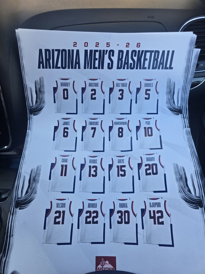 Póster de baloncesto Arizona Wildcats 2025-2026 Koa Turba Jaden Bradley NCAA Foto 1 de 1