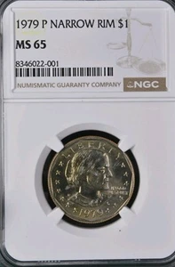 1979 P Susan B. Anthony Dollar borde estrecho NGC MS65 Bx93 - Imagen 1 de 2