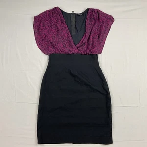 Nicole Miller Etuikleid lila schwarz Spitze Flügelärmel Gr. 10 Cocktail Party - Bild 1 von 10