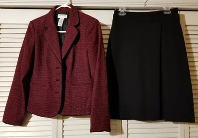 Covington/Worthington 2 Piezas Talla S/6 Chaqueta Falda Traje Conjunto Granate Rojo Negro Foto 1 de 4