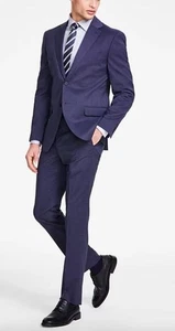 DKNY Men's Modern-Fit Blue Mini Check Suit 41 R - 36 W 32 L New - Picture 1 of 3