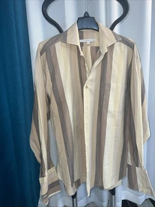 Men Assante Shirt Cream With Brown And Cream Stripes Sz Lg - Picture 1 of 5