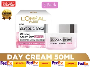 3x L’Oreal Paris Glycolic Bright Day Cream SPF30 PA+++ 50ml Spotless Glow - Picture 1 of 10