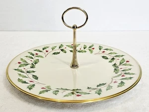 Vtg Lenox Holiday Single Terrace Server Ivory Porcelain Holly Berry Gold Trim - Picture 1 of 6