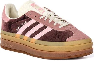 Adidas Gazzella Bold Velluto con Lacci Donna Ginnastica IN Marrone Rosa UK 3 - 8 - Immagine 1 di 4
