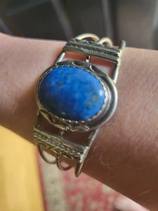 Vintage Tom Taylor Navajo Sterling Silver Lapis Native American Bracelet 24g  - Picture 1 of 8
