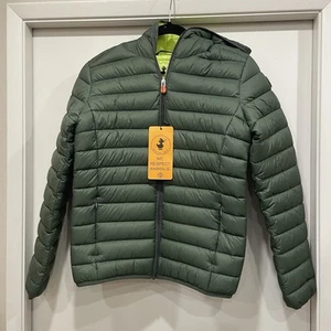 Save the Duck Ultra Light Hooded Puffer Jacket in Thyme Green Size 14 NWT - Picture 1 of 7
