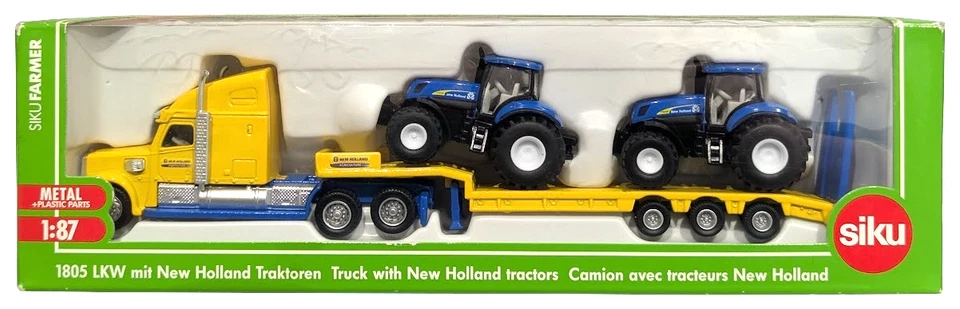 1:87 Scale SIKU 1805 Freightliner Low-Loader with 2 x New Holland T8 Tractors - Image 1 of 1