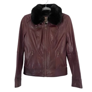 Wilsons Echtleder Kunstfellkragen Full Zip Moto Biker Jacke Braun XS - Bild 1 von 9