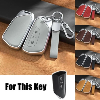 Aluminum Alloy Leather Car Key Case Cover For VW ID.3 ID.4 Golf 8 GTI GTD Mk8 - Image 1 of 4
