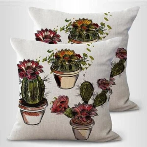 set of 2 succulent cactus plant pillow cushion covers for sofa - Picture 1 of 3
