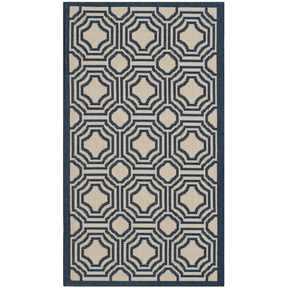 Safavieh Courtyard Beige / Navy Indoor/Outdoor Rug 2 x 37