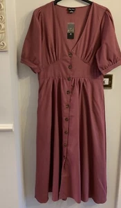 BNWT City Chic (bought@Evans) Sunset Stroll Midi Dress size 14 Pink 55% Linen - Picture 1 of 15