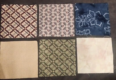 Six Quilt Blocks 5 "Sq Plaid Tonal Blender Civil War Repro Batik - Image 1 of 4