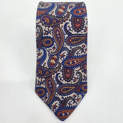 Corbata Guy Laroche Para Hombre Toda Seda Azul Gris Rojo Amarillo Paisley Hecha en EE. UU. DE COLECCIÓN Foto 1 de 4