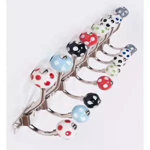 White with Dark Blue spots Ceramic and Chrome Ball End Hook - Picture 1 of 1