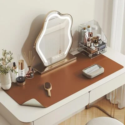 Makeup Mat for Vanity 27.6"x13.8" Dual-Sided Leather Waterproof Brown White - Image 1 of 4