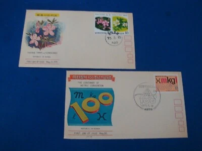 Corea 1975 FDC x 2 Centenario de la Convención Métrica-952 y Serie Flor-950 Inserto Foto 1 de 4