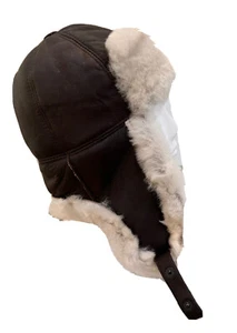 Sheepskin Hat Shearing Real Leather Bomber Trapper Hunting Wool Lining Warm - Picture 1 of 12