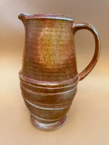 Hand Thrown Art Pottery Pitcher Russet Earth Tones Salt Glazed 11.5" - Picture 1 of 16