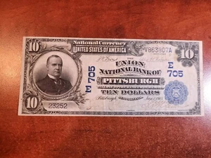 1902 $10 National Bank Note Union National Bank Of Pittsburg, PA Charter 705 - Picture 1 of 2