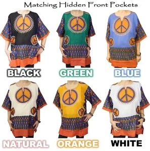 Womens Peace Sign Shirt American Dashiki 100% Cotton - Picture 1 of 44