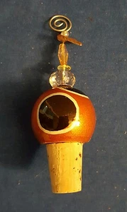 Round Decorative Porcelain Bottle Stopper Cork Bottom Copper Color Black Circles - Picture 1 of 2