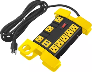 Heavy Duty Power Strip with USB, Workshop 8 Outlet Surge Protector 2700 Joules, - Picture 1 of 12