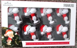 Snoopy Peanuts Christmas Lights String Covers Blow Mold 4" Santa Set of 8 - Picture 1 of 2