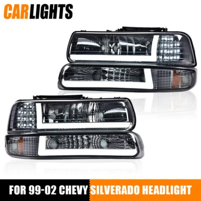 Chrome LED DRL Headlights Lamps Fit For 99-02 Chevy Silverado Pickup 00-06 Tahoe Foto 1 de 4