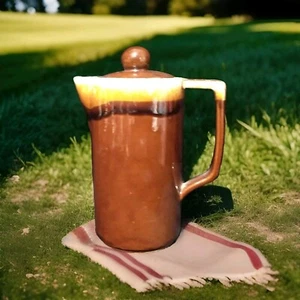 Brown Drip Glaze Teapot Coffee Pot Set Japan Drip Glaze Pottery 7"H Vintage - Picture 1 of 5