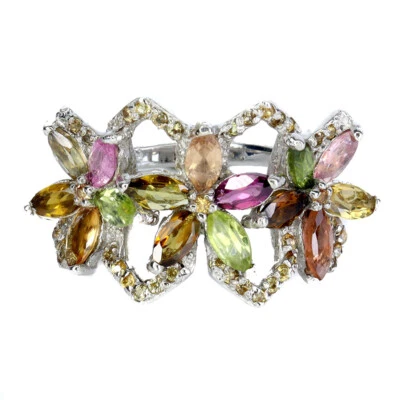 925 Sterling Silver Ring Marquise Tourmaline Sapphire Natural Gemstone Jewelry 8 - Imagem 1 de 4