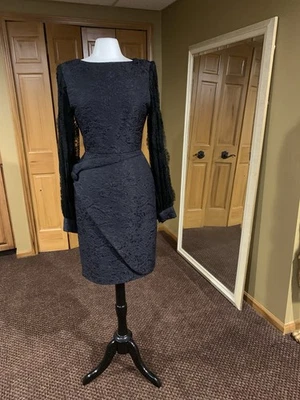 Vintage 1980s Black/ Midnight Navy James Galanos Cocktail Dress Size 4 - Image 1 of 4