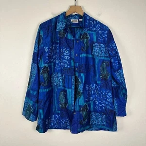 Vintage Chico's Design Seide roh blau Paisley Perlen Knopfleiste Jacke Bluse Gr. 1 - Bild 1 von 10